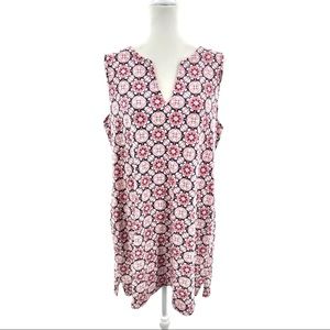 Lands End Tank Pink Floral Cotton Dress Size XL